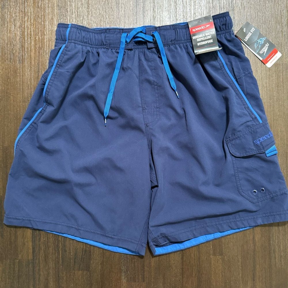 Speedo Men's Marina Volley Swim Trunks Navy Loose Fit Large